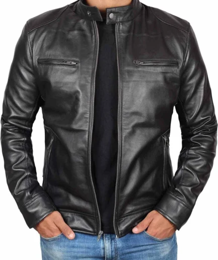 Men’s Black Leather Café Racer Jacket