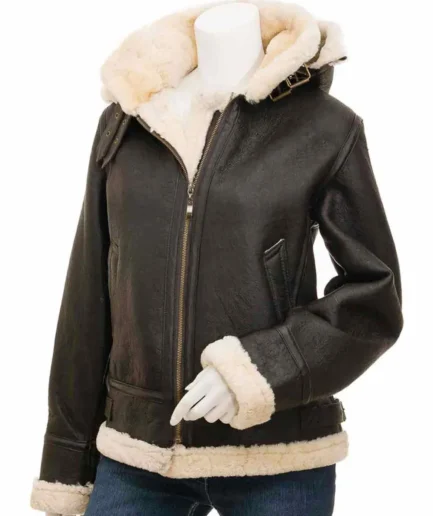 womens-shearling-buckle-collar-brown-leather-jacket-with-hood