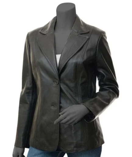 womens-black-two-button-leather-blazer-jacket