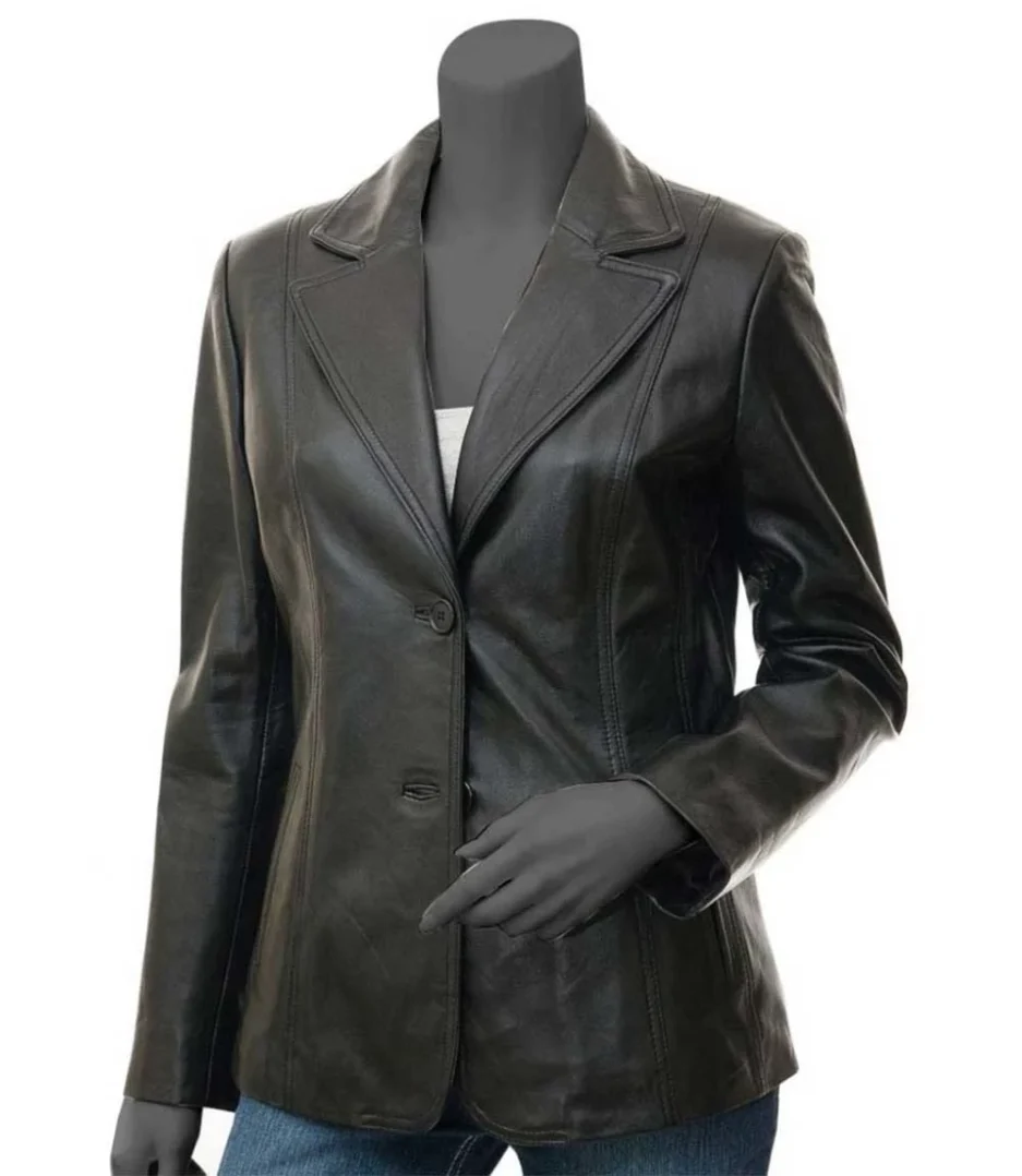 womens-black-two-button-leather-blazer-jacket