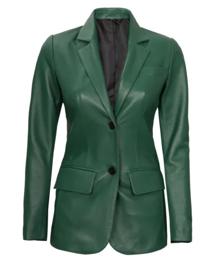 green-womens-two-buttons-real-leather-blazer-jacket