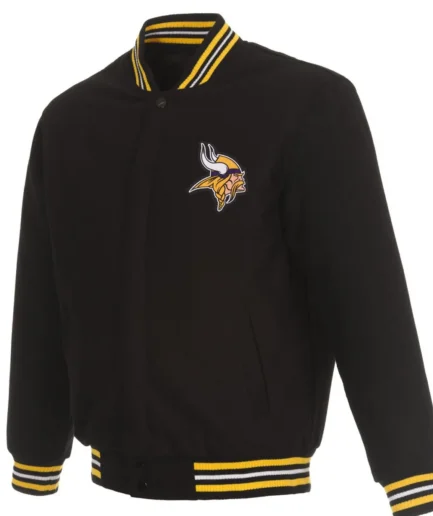 Minnesota Vikings Black Wool Varsity Bomber Jacket front