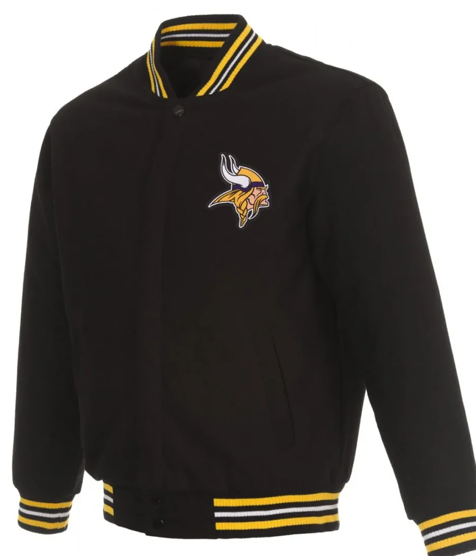 Minnesota Vikings Black Wool Varsity Bomber Jacket front