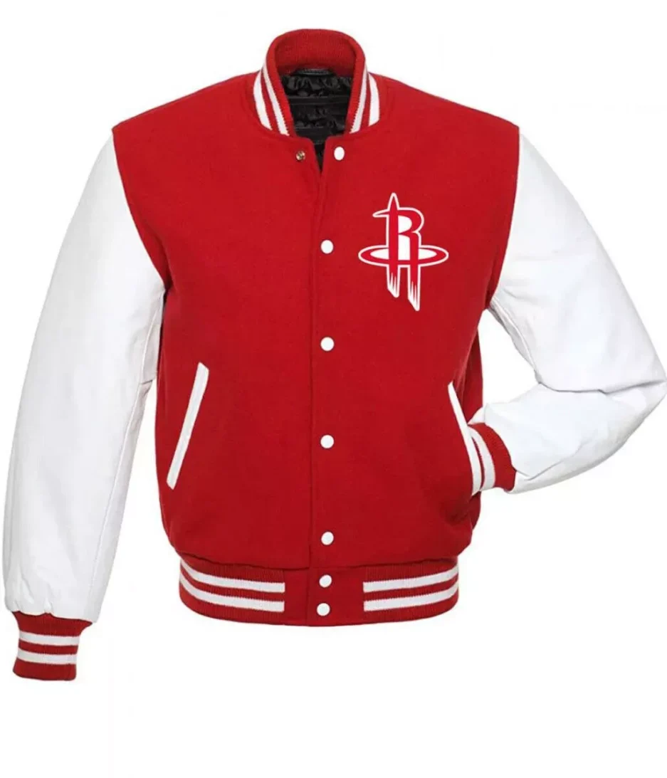 Houston Rockets Red & White Wool and Leather Letterman Jacket