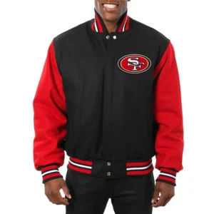 San Francisco 49ers Black & Scarlet Wool Varsity Jacket