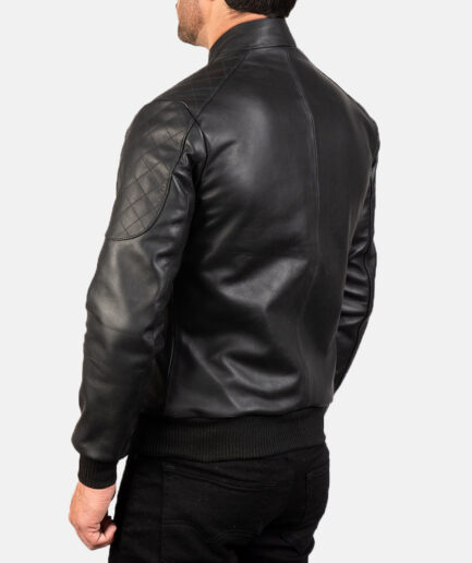 Men’s Black Sheepskin Leather Racer Jacket - Black