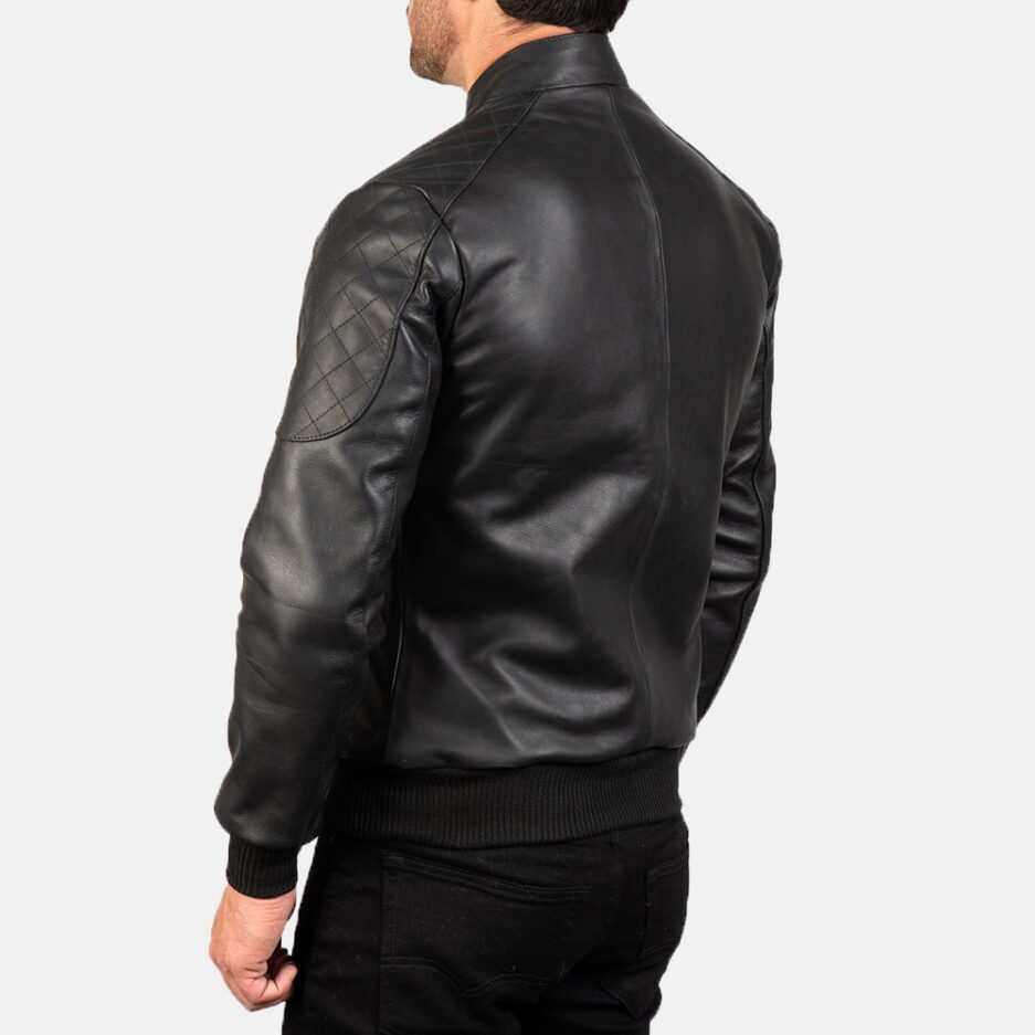 Men’s Black Sheepskin Leather Racer Jacket - Black