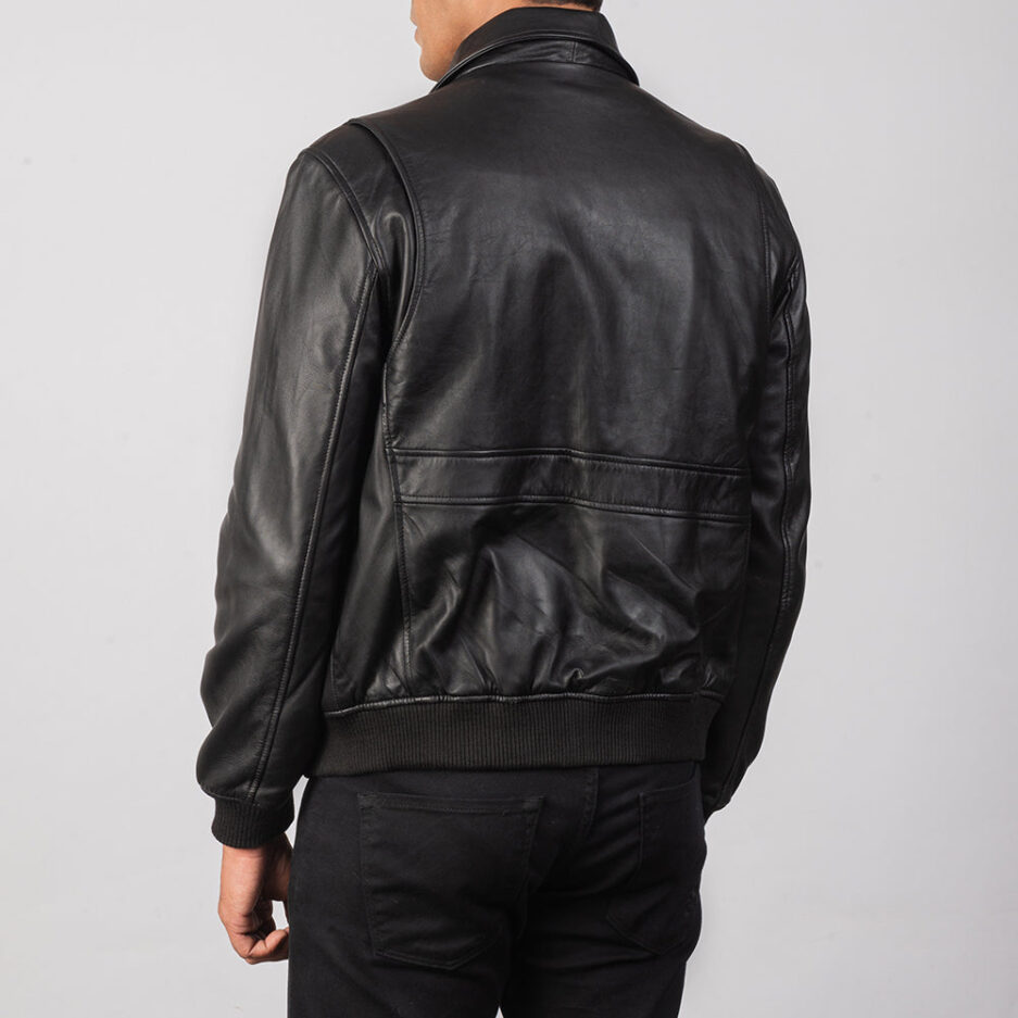 Aviator Heritage Black Sheepskin Leather Jacket with Two Large Pockets back view