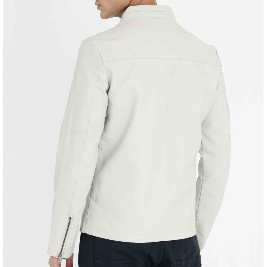 Men’s Minimalist White Sheepskin Leather Jacket Back