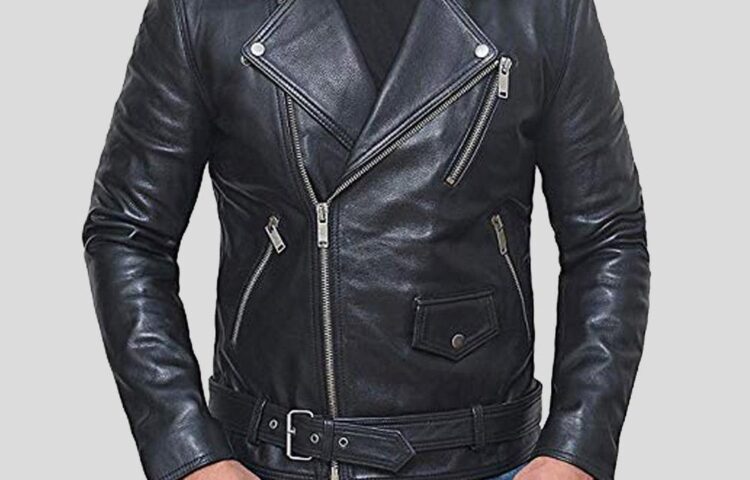 Black Lambskin Premium Belted Waist Biker Jacket