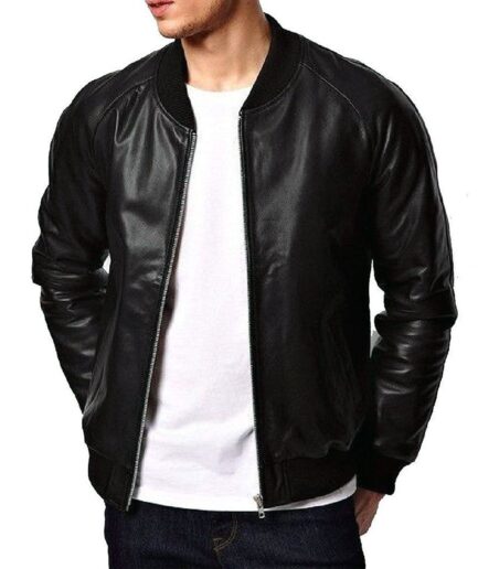 Men’s Black Minimalist Leather Varsity Bomber Jacket – Vade Blanc