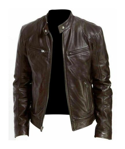 Men’s Dark Brown Lambskin Leather Racer Jacket