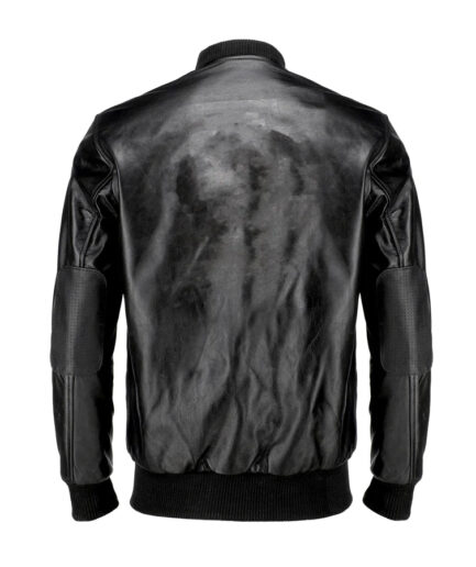 Men’s Black Slim Fit Napa Leather Bomber Jacket - Back