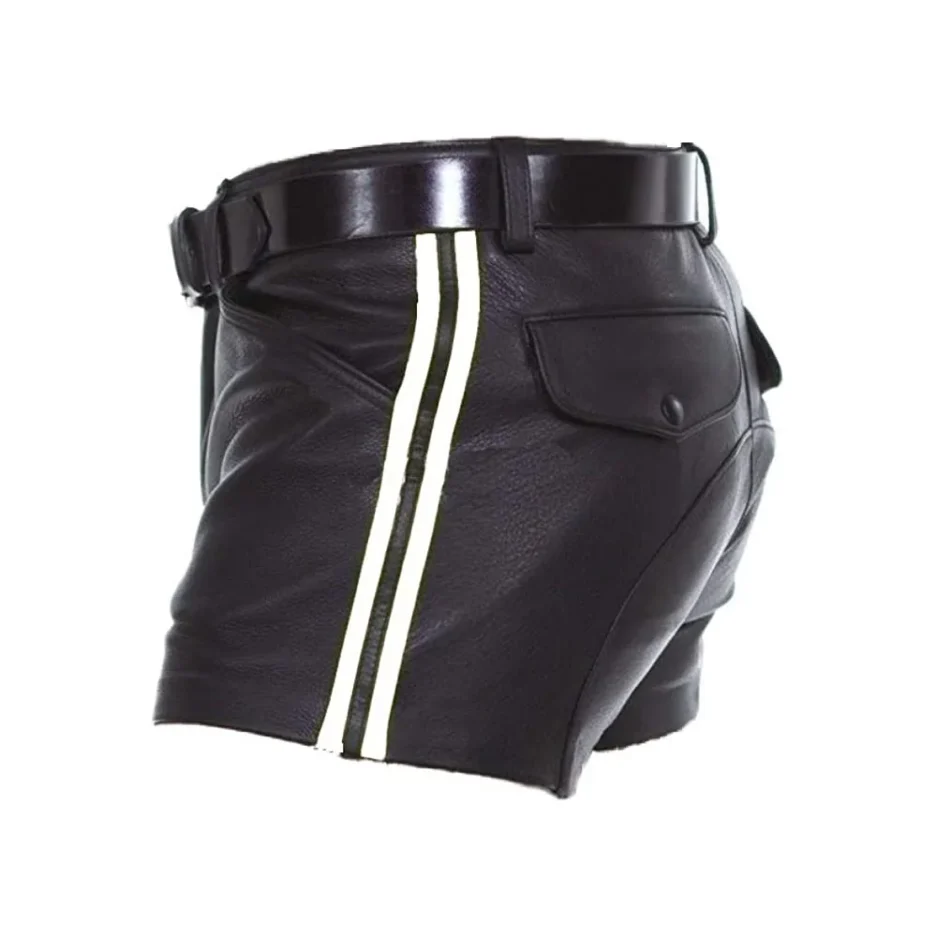 Striped Side Leather Shorts for Men – Bold Color Accents & Belted Fit