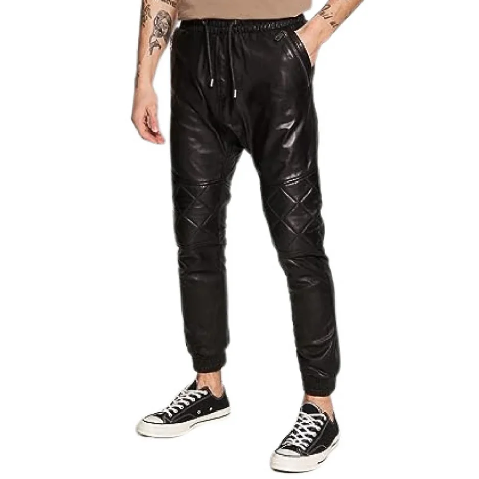 Quilted Moto Luxe Leather Joggers – Tapered Fit