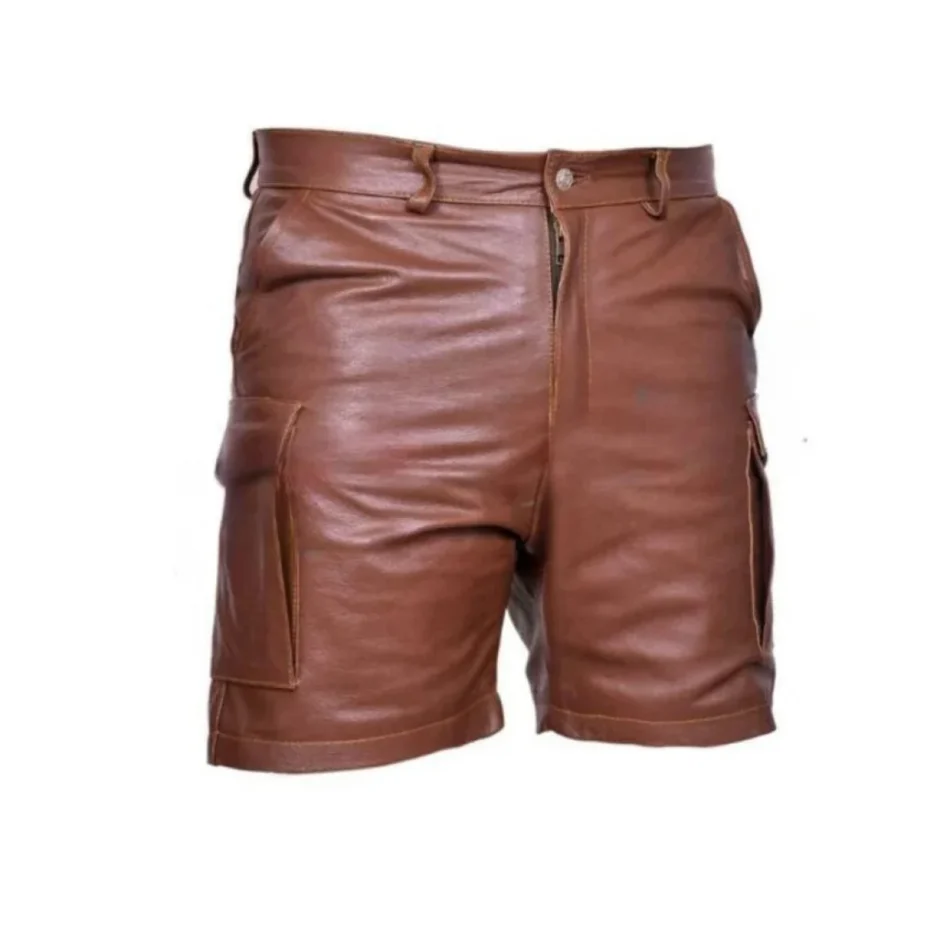 Men's Brown Cargo Leather Shorts