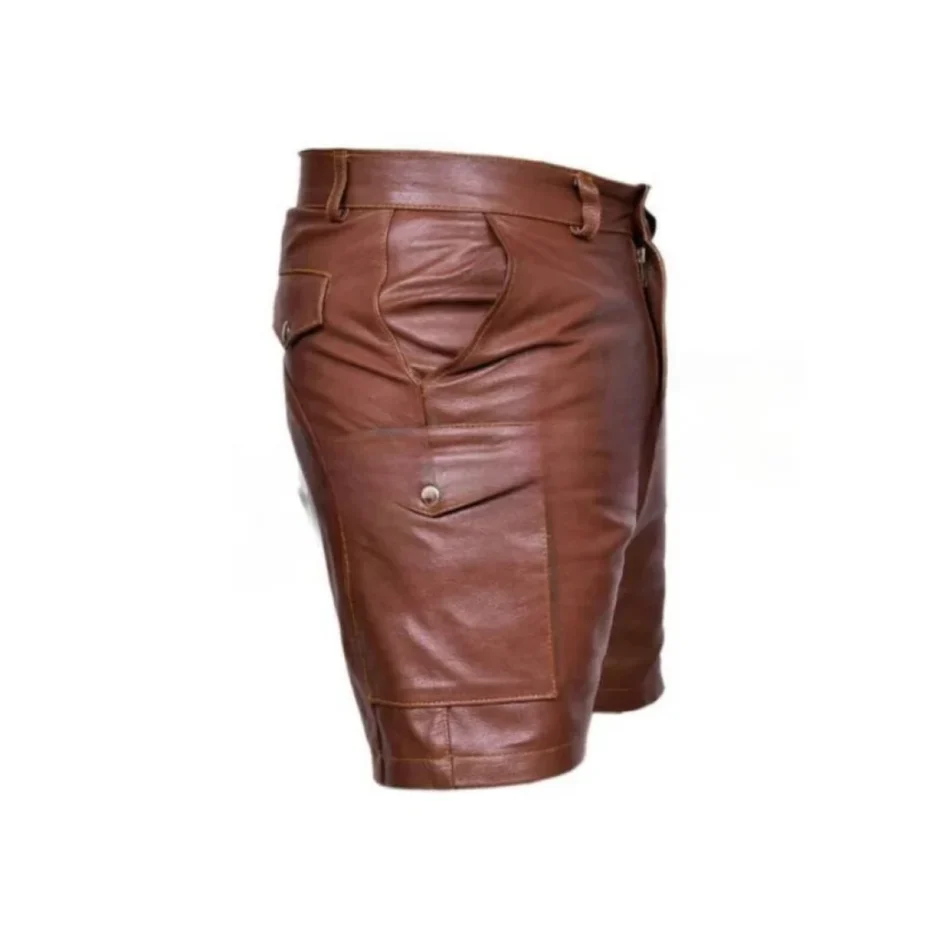 Men's Brown Cargo Leather Shorts