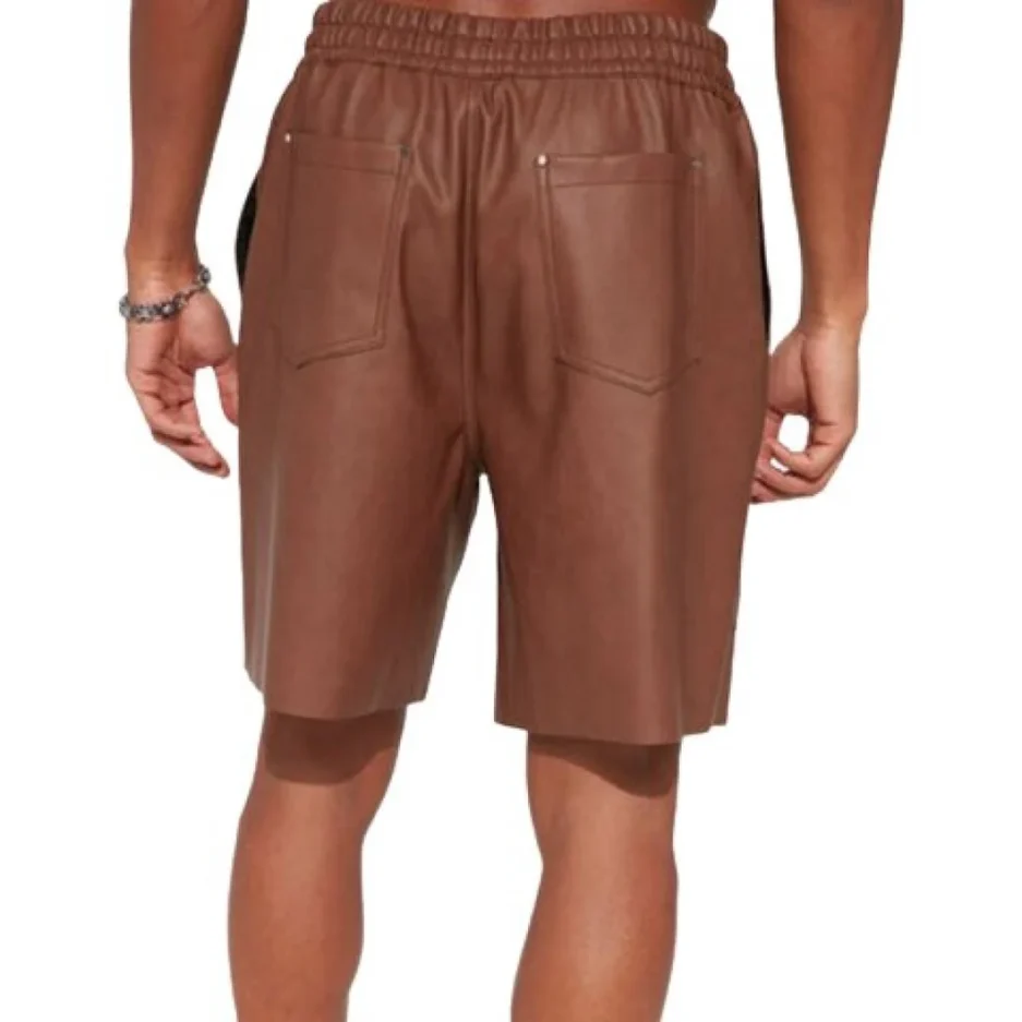 Men’s Brown Leather Cargo Shorts – Relaxed Fit with Modern Edge