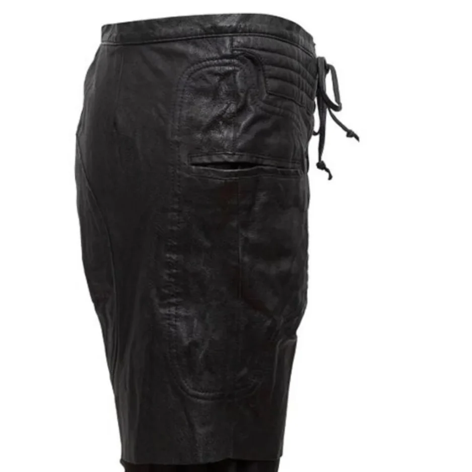 Men’s Black Leather Lace-Up Shorts