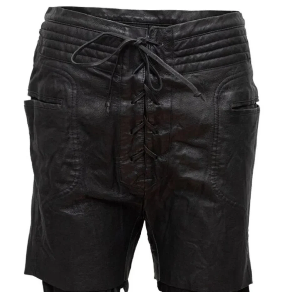 Men’s Black Leather Lace-Up Shorts