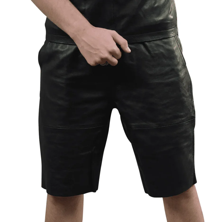 Sheepskin Leather Knee-Length Shorts – Minimalist Fit for Men