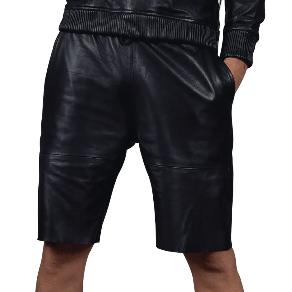 Sheepskin Leather Knee-Length Shorts – Minimalist Fit for Men