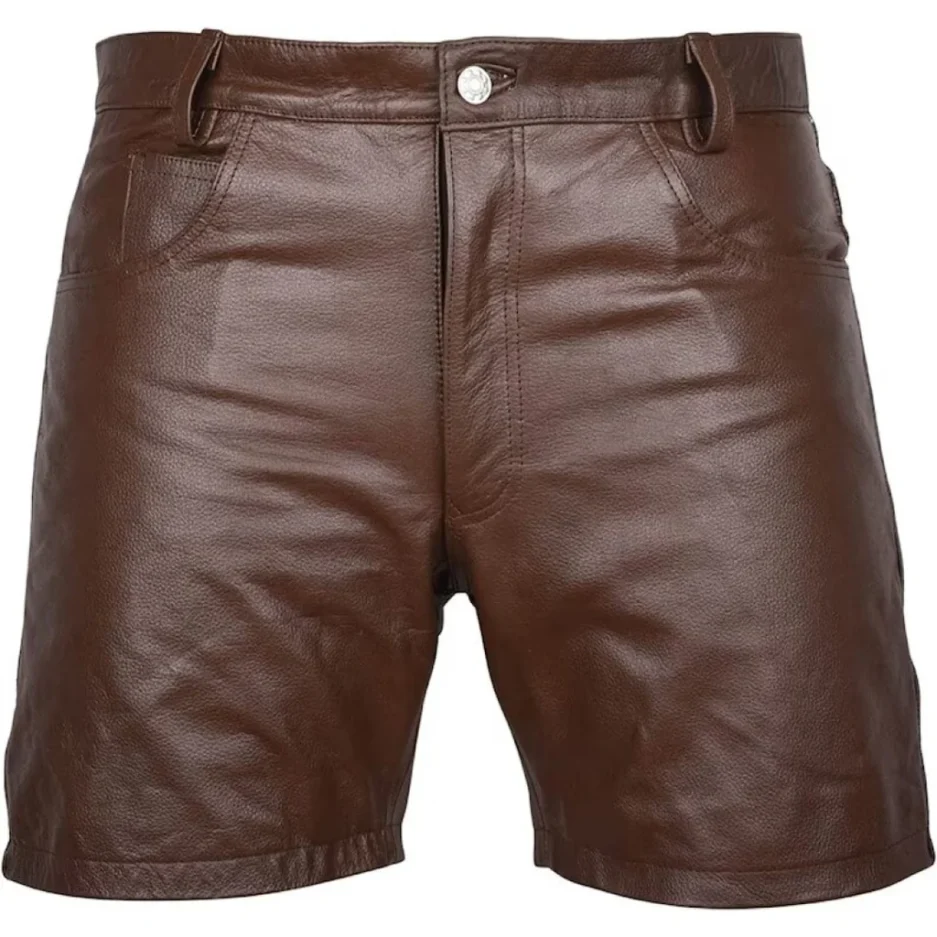 Classic Brown Leather Shorts for Men – Tailored Fit Casual Wear