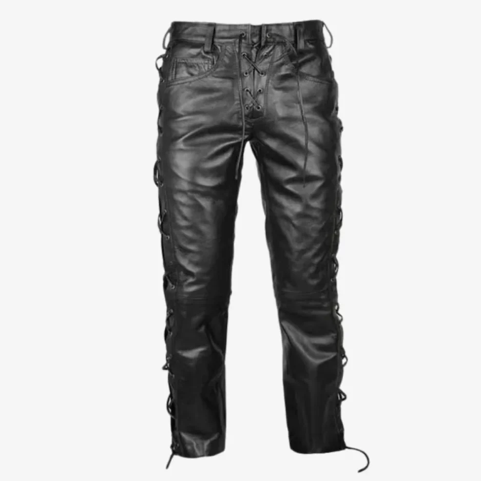Sculpted Black Panel-Stitched Leather Pants for Men