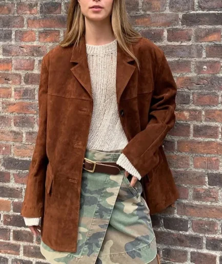 Rust Brown Oversized Suede Blazer Jacket for Women