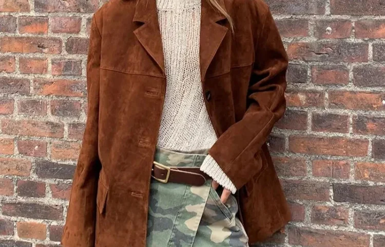 Rust Brown Oversized Suede Blazer Jacket for Women