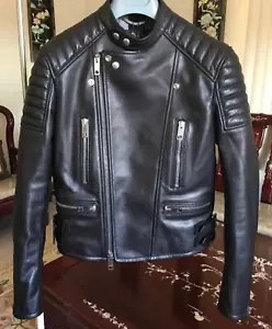 Men’s Black Padded Biker Leather Jacket with Asymmetric Zippe