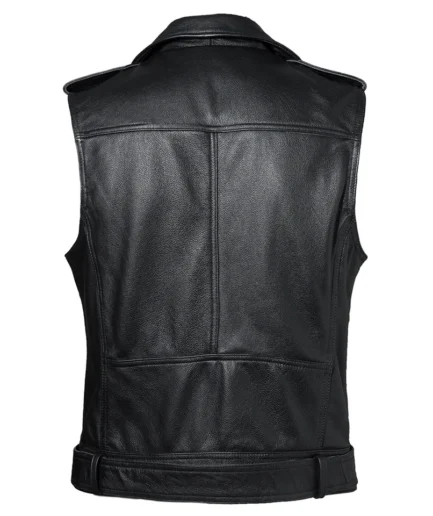 Men’s Black Leather Biker Vest – Rebel Cut Moto Style