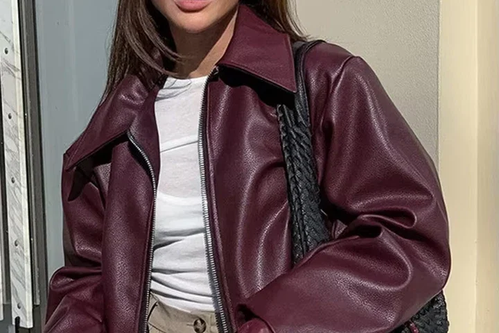 Women’s Plum Faux Leather Bomber Jacket