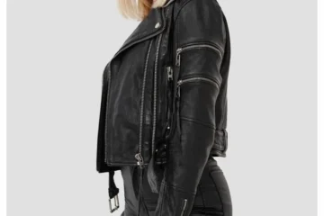 Black Lace-Up Arm Leather Jacket