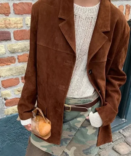 Rust Brown Oversized Suede Blazer Jacket for Women