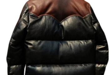 Men’s Black & Brown Sheepskin Leather Puffer Jacket