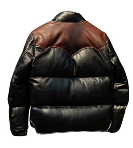 Men’s Black & Brown Sheepskin Leather Puffer Jacket
